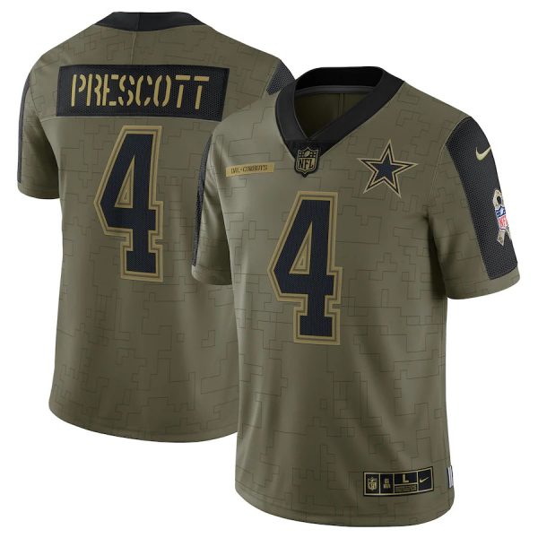 Personalized Men’s #4 Dak Prescott Dallas Cowboys Olive 2021 Salute To Service Limited Jersey