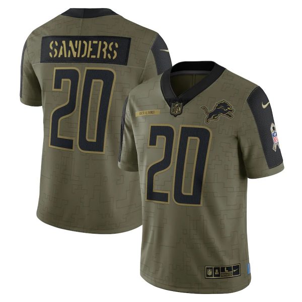 Personalized Men’s #20 Barry Sanders Detroit Lions Olive 2021 Salute To Service Limited Jersey