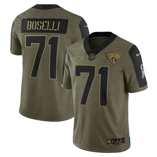Personalized Men’s #71 Tony Boselli Jacksonville Jaguars Olive 2021 Salute To Service Limited Jersey