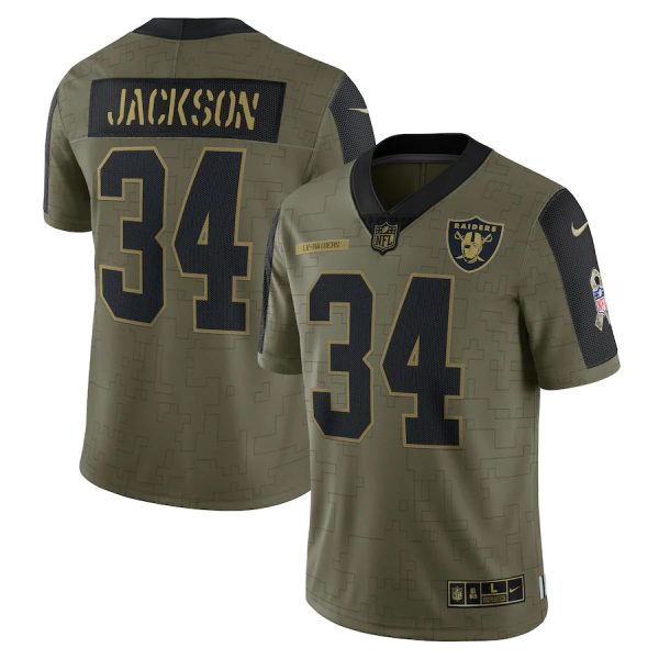 Personalized Men’s #34 Bo Jackson Las Vegas Raiders Olive 2021 Salute To Service Limited Jersey