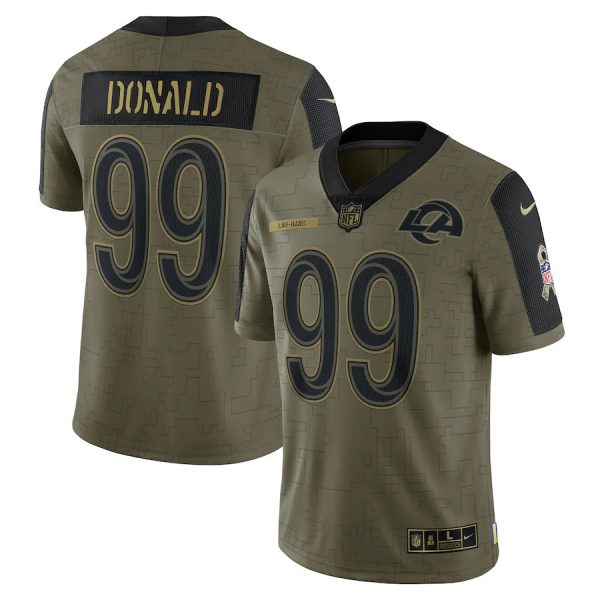 Personalized Men’s #99 Aaron Donald Los Angeles Rams Olive 2021 Salute To Service Limited Jersey