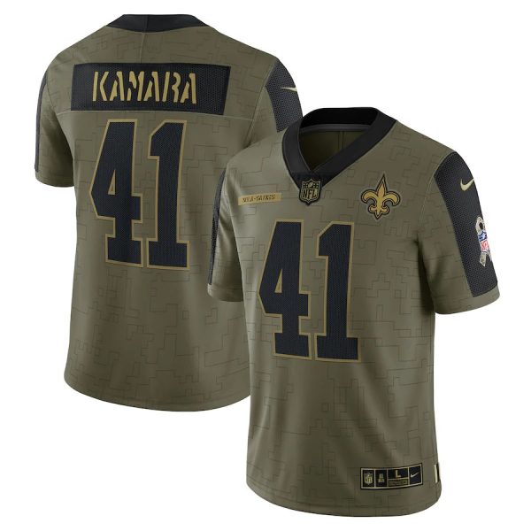 Personalized Men’s #41 Alvin Kamara New Orleans Saints Olive 2021 Salute To Service Limited Jersey