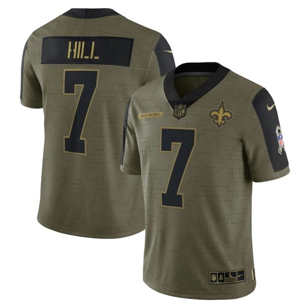 Personalized Men’s #7 Taysom Hill New Orleans Saints Olive 2021 Salute To Service Limited Jersey