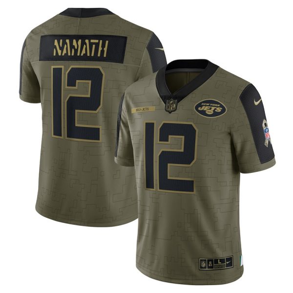 Personalized Men’s #12 Joe Namath New York Jets Olive 2021 Salute To Service Limited Jersey