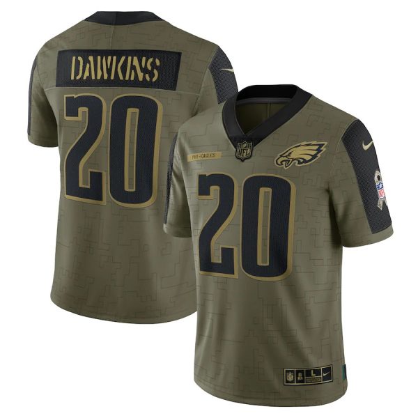 Personalized Men’s #20 Brian Dawkins Philadelphia Eagles Olive 2021 Salute To Service Limited Jersey