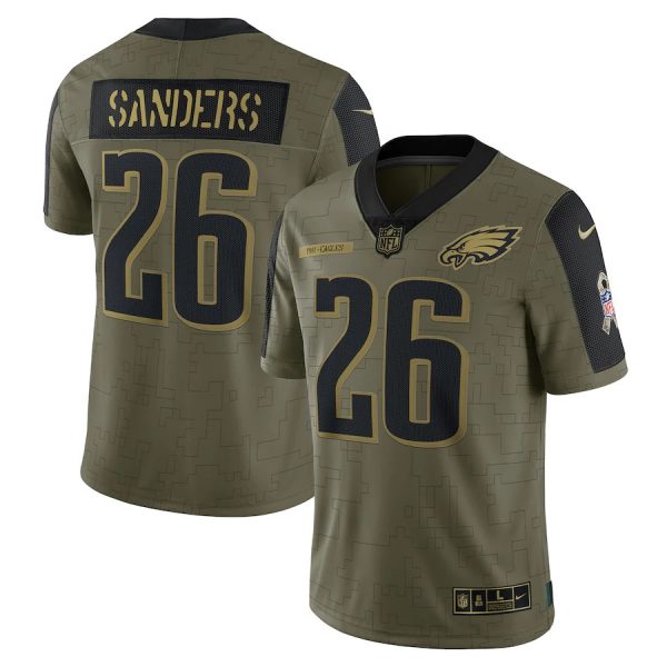 Personalized Men’s #26 Miles Sanders Philadelphia Eagles Olive 2021 Salute To Service Limited Jersey