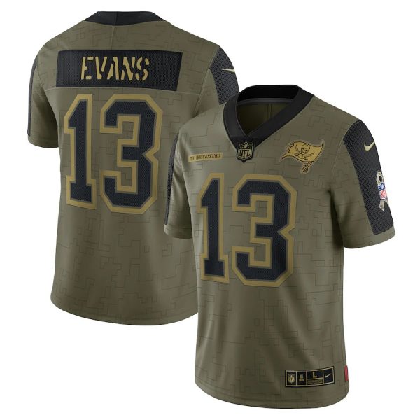 Personalized Men’s #13 Mike Evans Tampa Bay Buccaneers Olive 2021 Salute To Service Limited Jersey