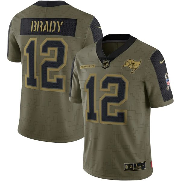 Personalized Men’s #12 Tom Brady Tampa Bay Buccaneers Olive 2021 Salute To Service Limited Jersey