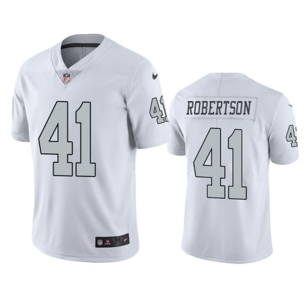 Personalized Men’s #41 Amik Robertson Las Vegas Raiders White Color Rush Limited Jersey Stitched