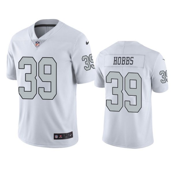 Personalized Men’s #39 Nate Hobbs Las Vegas Raiders White Color Rush Limited Jersey Stitched