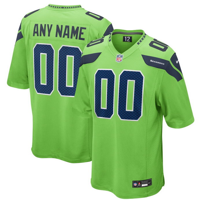 Personalized Custom Men’s Neon Green Seattle Seahawks Alternate Game Jersey