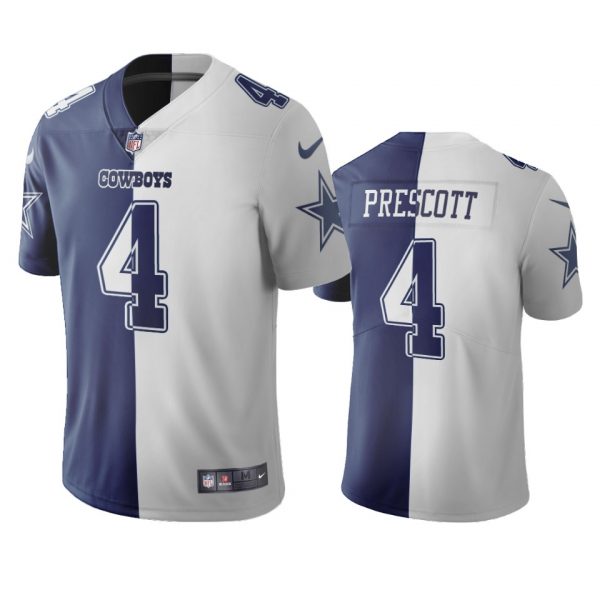 Personalized Men’s #4 Dak Prescott Dallas Cowboys Navy White Split Two Tone Jersey Stitched