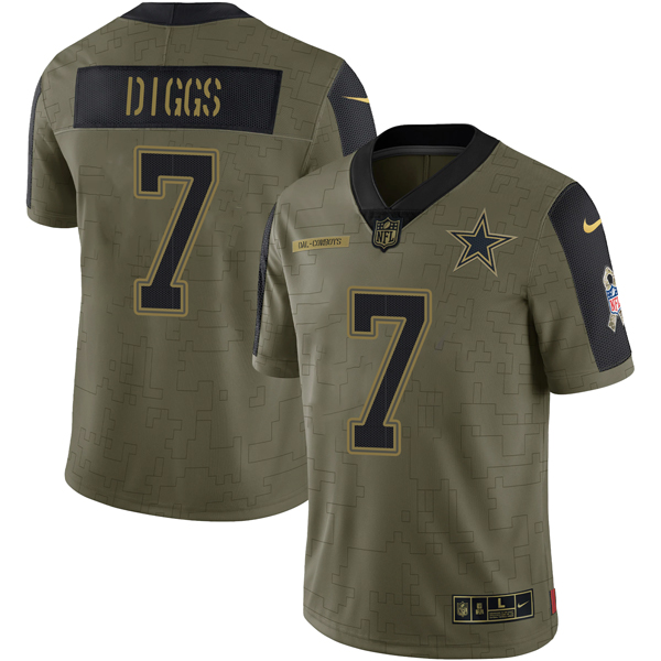 Personalized Men’s #7 Trevon Diggs Dallas Cowboys Olive 2021 Salute To Service Jersey Stitched
