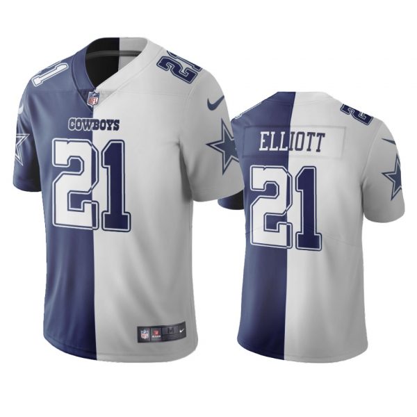 Personalized Men’s Ezekiel Elliott Dallas Cowboys Split Navy White Two Tone Limited Jersey Stitched