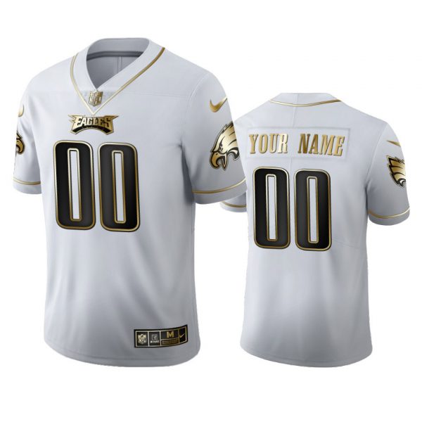 Personalized Men’s Philadelphia Eagles Golden Limited Stitched Jersey White
