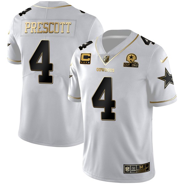 Personalized Men’s Dak Prescott Dallas Cowboys White Golden 1960 Patch Limited Jersey Stitched