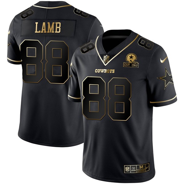 Personalized Men’s CeeDee Lamb Dallas Cowboys Black Golden 1960 Patch Limited Jersey Stitched