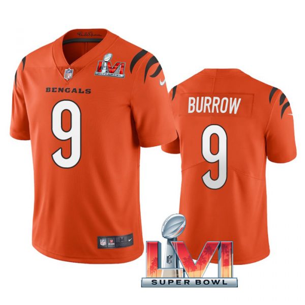 Personalized Men’s Joe Burrow Cincinnati Bengals 2022 Super Bowl LVI Limited Stitched Jersey Orange