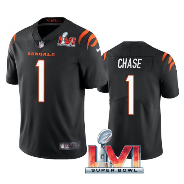 Personalized Men’s Ja’Marr Chase Cincinnati Bengals 2022 Super Bowl LVI Limited Stitched Jersey Black