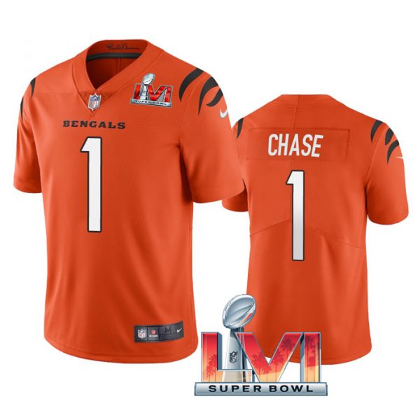 Personalized Men’s Ja’Marr Chase Cincinnati Bengals 2022 Super Bowl LVI Limited Stitched Jersey Orange