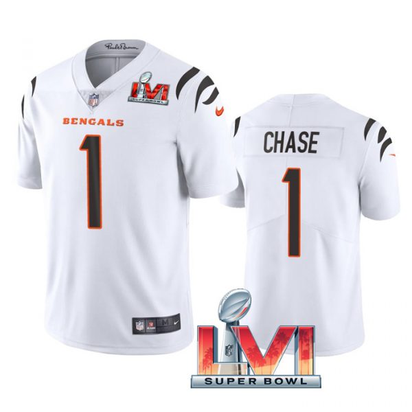 Personalized Men’s Ja’Marr Chase Cincinnati Bengals 2022 Super Bowl LVI Limited Stitched Jersey White