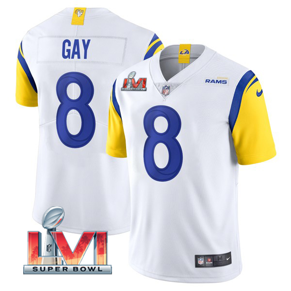 Personalized Men’s Matt Gay Los Angeles Rams 2022 Super Bowl LVI Limited Stitched Jersey White