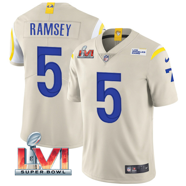 Personalized Men’s Jalen Ramsey Los Angeles Rams 2022 Super Bowl LVI Limited Stitched Jersey Bone