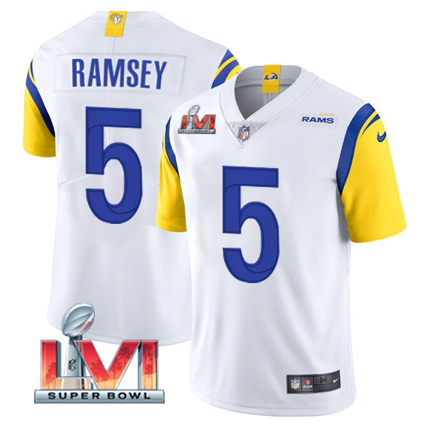 Personalized Men’s Jalen Ramsey Los Angeles Rams 2022 Super Bowl LVI Limited Stitched Jersey White