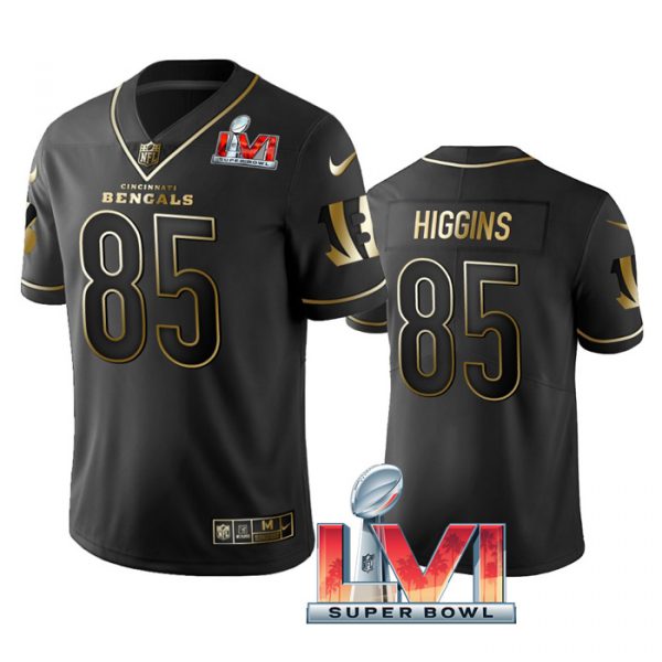 Personalized Men’s Tee Higgins Cincinnati Bengals 2022 Super Bowl LVI Black Golden Stitched Jersey