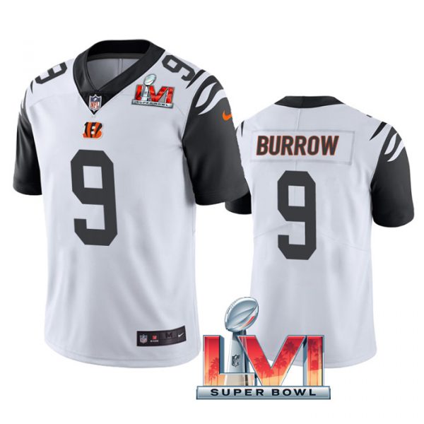 Personalized Men’s Joe Burrow Cincinnati Bengals 2022 Super Bowl LVI White Color Rush Limited Stitched Jersey