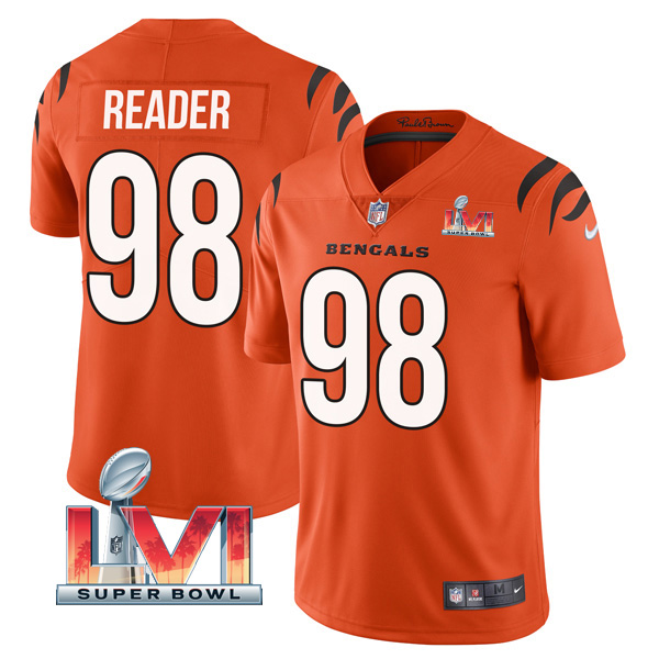 Personalized Men’s D.J. Reader Cincinnati Bengals 2022 Super Bowl LVI Limited Stitched Jersey Orange