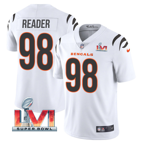 Personalized Men’s D.J. Reader Cincinnati Bengals 2022 Super Bowl LVI Limited Stitched Jersey White