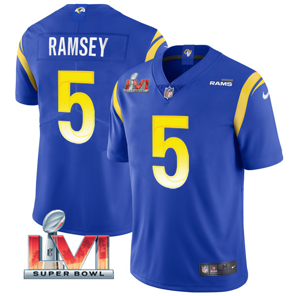 Personalized Youth Jalen Ramsey Los Angeles Rams 2022 Super Bowl LVI Limited Stitched Jersey Royal