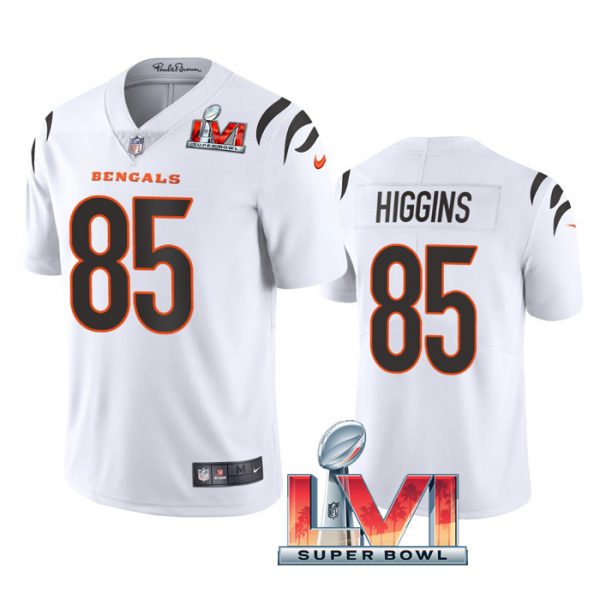 Personalized Youth Tee Higgins Cincinnati Bengals 2022 Super Bowl LVI Limited Stitched Jersey White
