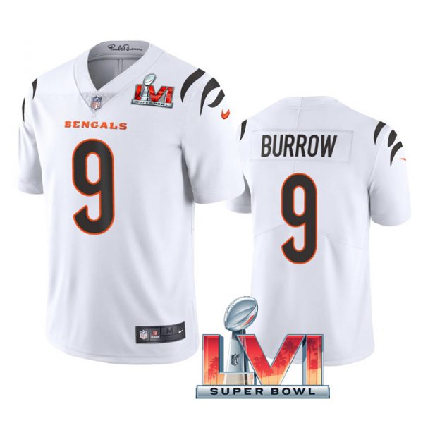 Personalized Youth Joe Burrow Cincinnati Bengals 2022 Super Bowl LVI Limited Stitched Jersey White