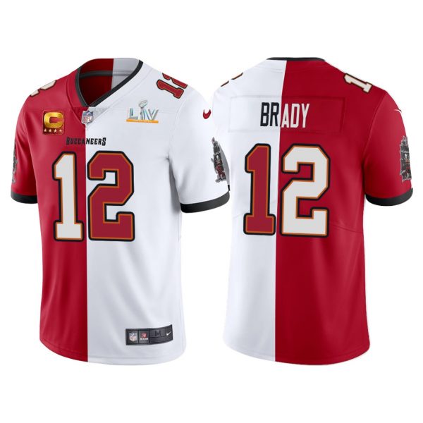 Personalized Men’s Tom Brady Tampa Bay Buccaneers Super Bowl LV Red White Split Limited Stitched Jersey