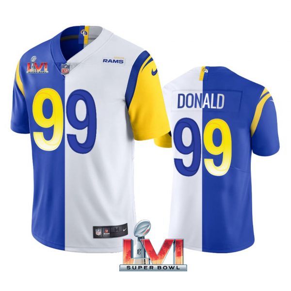 Personalized Men’s Aaron Donald Los Angeles Rams Royal White Split Limited 2022 Super Bowl LVI Jersey