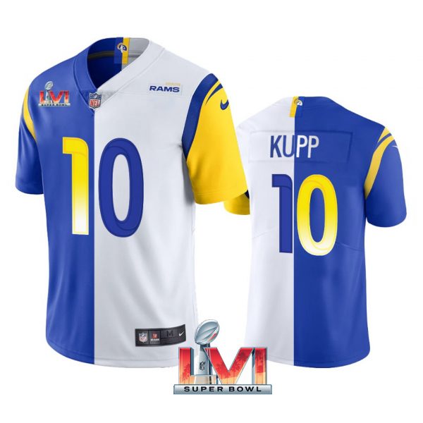 Personalized Men’s Cooper Kupp Los Angeles Rams Royal White Split Limited 2022 Super Bowl LVI Jersey