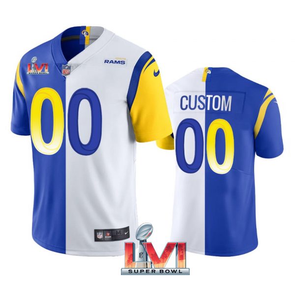 Personalized Men’s Los Angeles Rams Royal White Split Limited 2022 Super Bowl LVI Jersey