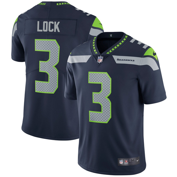 Personalized Youth Seattle Seahawks Drew Lock Navy Limited Stitched Jersey