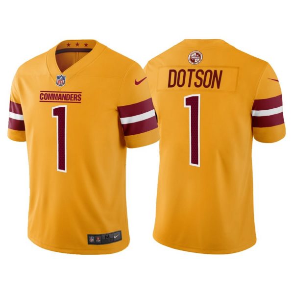 Personalized Men’s Washington Commanders Jahan Dotson 2022 NFL Draft Stitched Jersey Gold