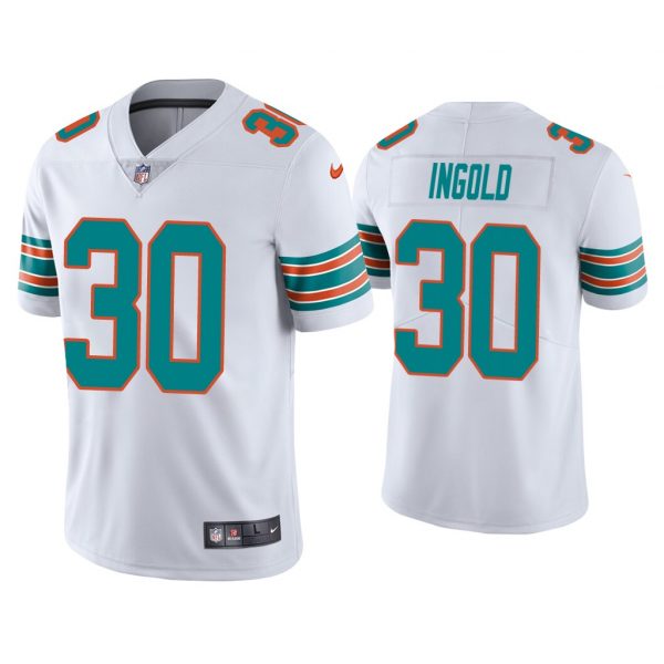 Personalized Men’s Alec Ingold Miami Dolphins Throwback Limited Stitched Jersey White