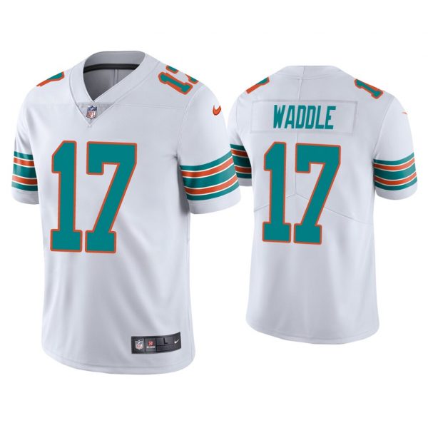 Personalized Men’s Jaylen Waddle Miami Dolphins Throwback Limited Stitched Jersey White