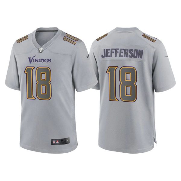 Personalized Youth Minnesota Vikings Justin Jefferson Gray Atmosphere Fashion Stitched Jersey