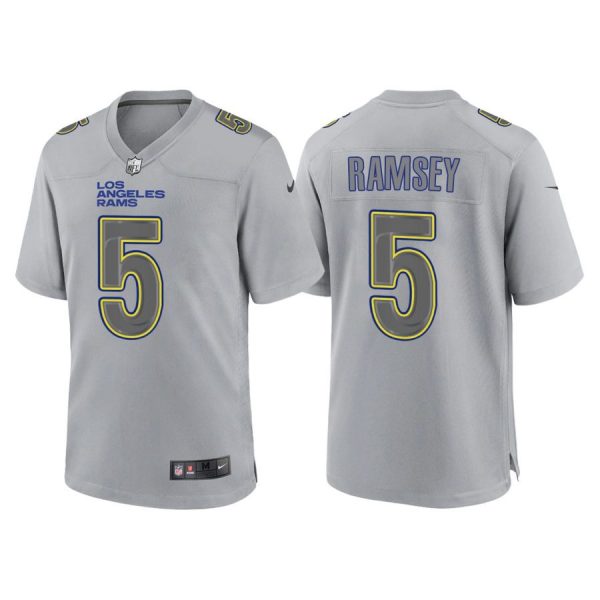 Personalized Men’s Los Angeles Rams Jalen Ramsey Gray Atmosphere Fashion Stitched Jersey