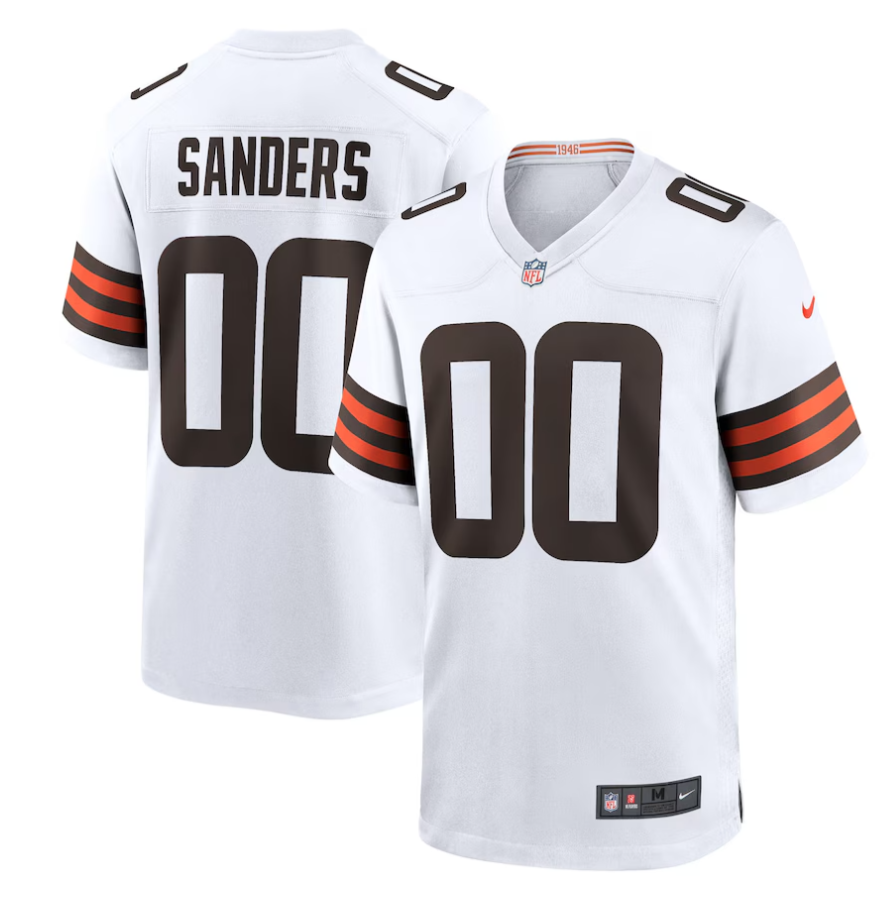 Personalized Men’s Cleveland Browns #00 Shedeur Sanders White 2025 NFL Draft Game Jersey