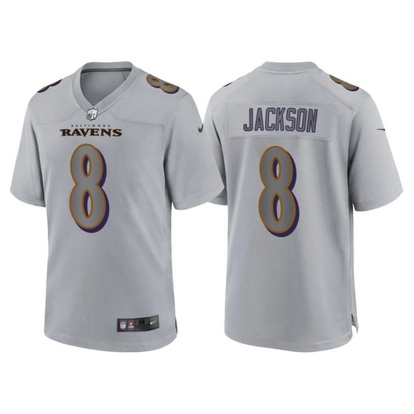 Personalized Men’s Baltimore Ravens Lamar Jackson Gray Atmosphere Fashion Stitched Jersey