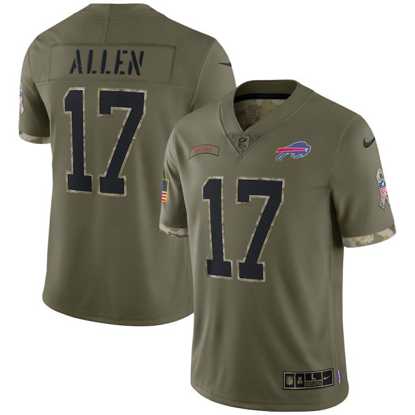 Personalized Youth Josh Allen Buffalo Bills Olive 2022 Salute To Service Jersey Stitched
