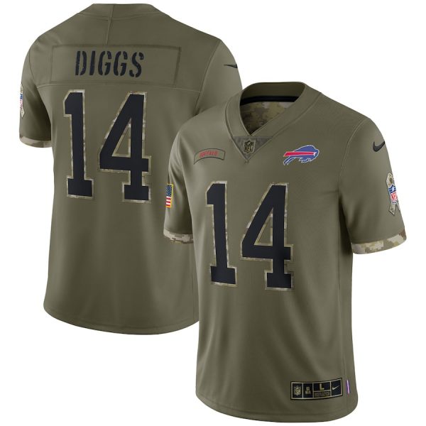 Personalized Youth Stefon Diggs Buffalo Bills Olive 2022 Salute To Service Jersey Stitched