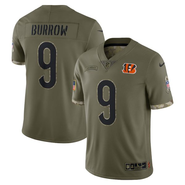 Personalized Youth Joe Burrow Cincinnati Bengals Olive 2022 Salute To Service Jersey Stitched